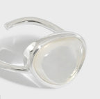 Classic Geometry Natural Moonstone Crystal 925 Sterling Silver Adjustable Ring