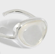 Classic Geometry Natural Moonstone Crystal 925 Sterling Silver Adjustable Ring