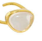 Classic Geometry Natural Moonstone Crystal 925 Sterling Silver Adjustable Ring