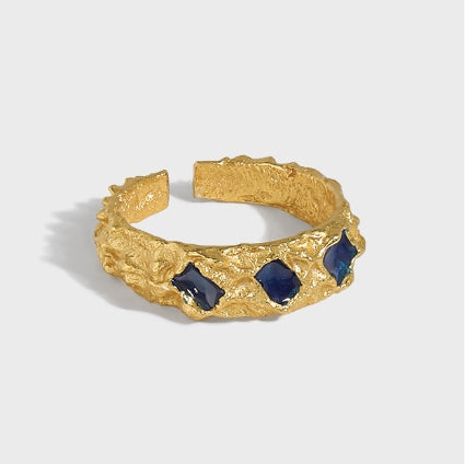 Casual Blue Epoxy Irregular 925 Sterling Silver Adjustable Ring