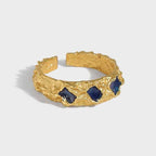 Casual Blue Epoxy Irregular 925 Sterling Silver Adjustable Ring
