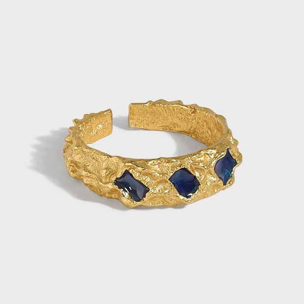 Casual Blue Epoxy Irregular 925 Sterling Silver Adjustable Ring