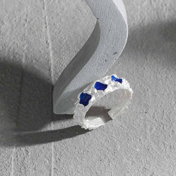 Casual Blue Epoxy Irregular 925 Sterling Silver Adjustable Ring