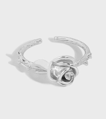 Beautiful Hollow Rose Flower 925 Sterling Silver Adjustable Ring