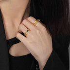 Black CZ Irregular Fashion 925 Sterling Silver Adjustable Ring