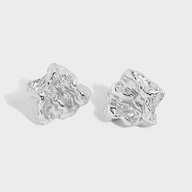 Daily Irregular Meteorite Stone 925 Sterling Silver Stud Earrings