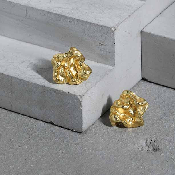 Daily Irregular Meteorite Stone 925 Sterling Silver Stud Earrings