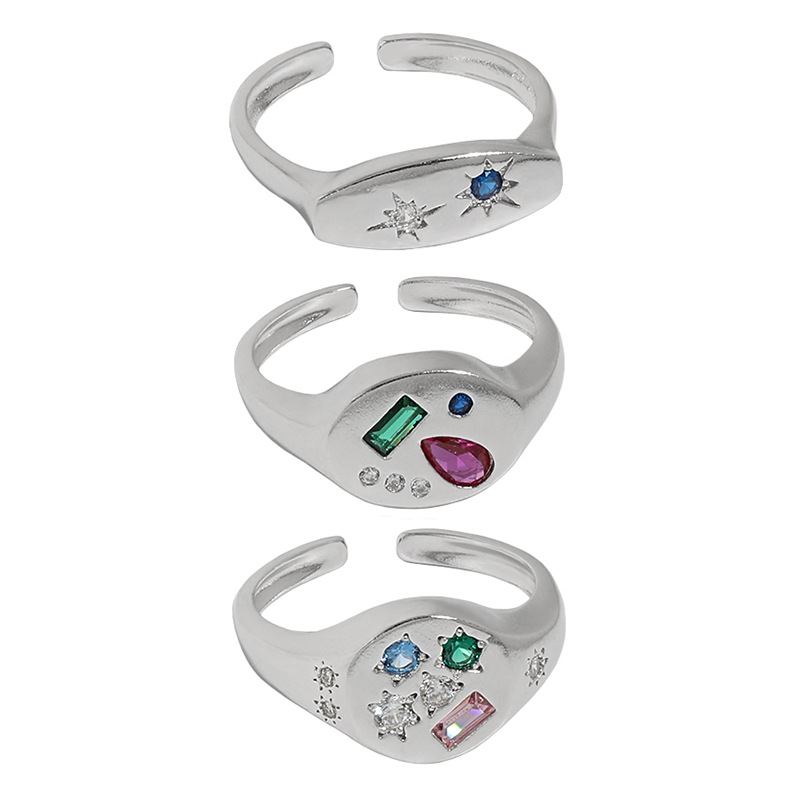 Colorful Geometry Star Oval CZ 925 Sterling Silver Adjustable Ring