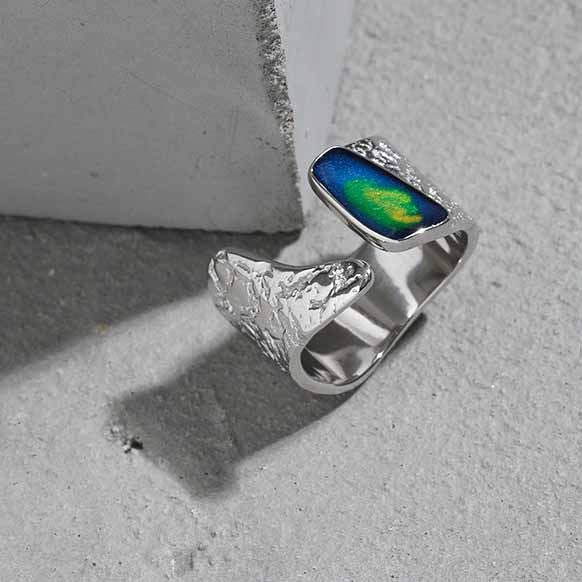 Beautiful Irregular Enamel 925 Sterling Silver Adjustable Ring