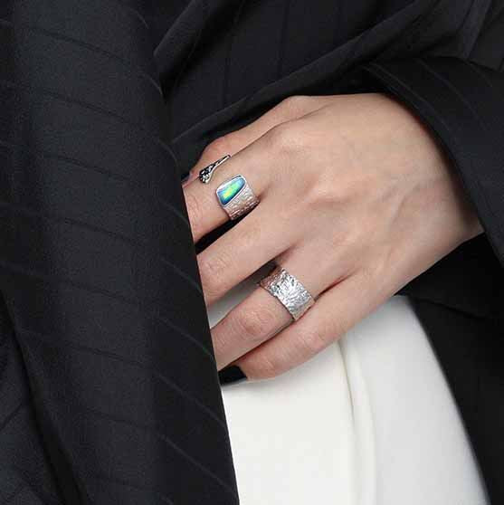 Beautiful Irregular Enamel 925 Sterling Silver Adjustable Ring