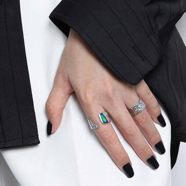 Beautiful Irregular Enamel 925 Sterling Silver Adjustable Ring