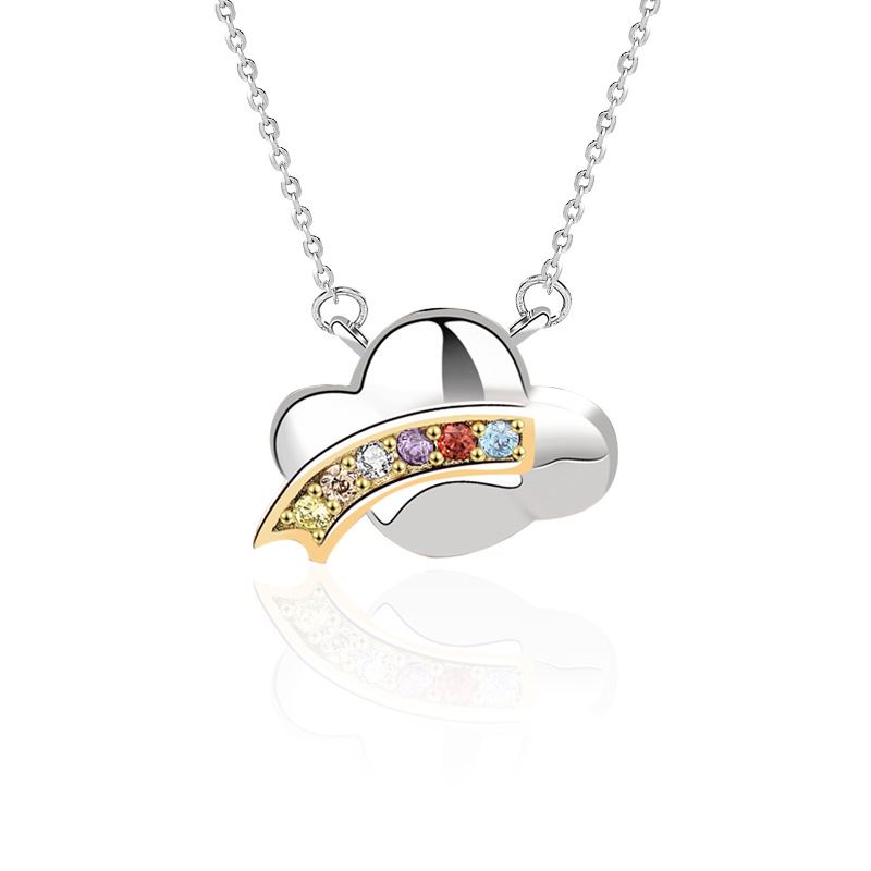 Colorful CZ Rainbow Girl Cloud 925 Sterling Silver Necklace