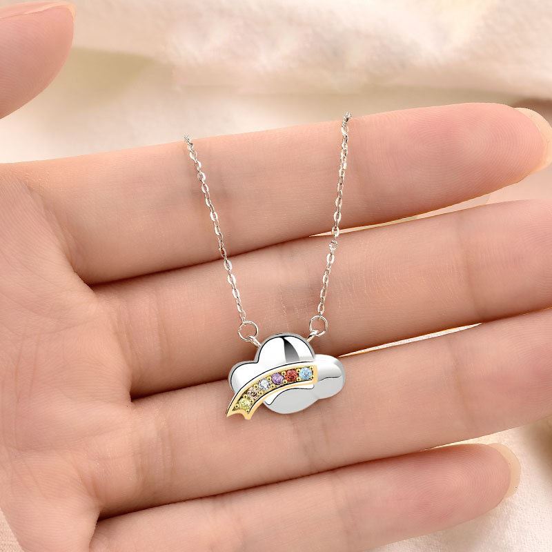 Colorful CZ Rainbow Girl Cloud 925 Sterling Silver Necklace