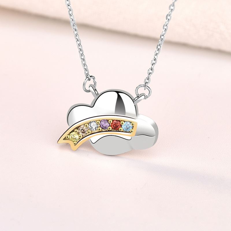 Colorful CZ Rainbow Girl Cloud 925 Sterling Silver Necklace
