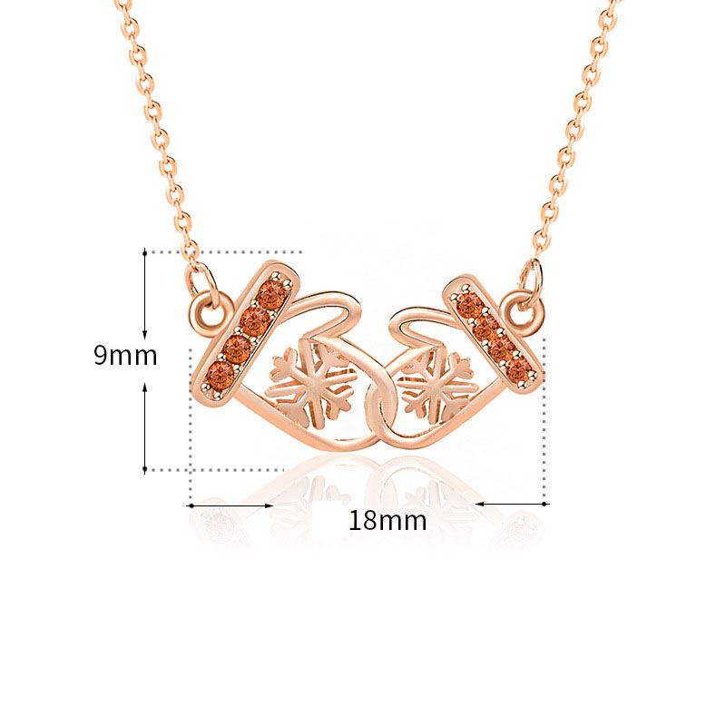 Christmas CZ Snowfalke Glove 925 Sterling Silver Necklace