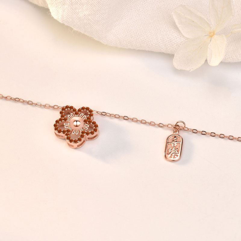 Beautiful Red CZ Hollow Flower 925 Sterling Silver Necklace