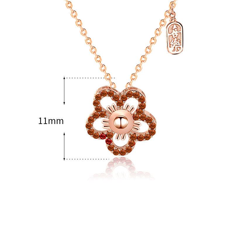Beautiful Red CZ Hollow Flower 925 Sterling Silver Necklace