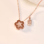 Beautiful Red CZ Hollow Flower 925 Sterling Silver Necklace