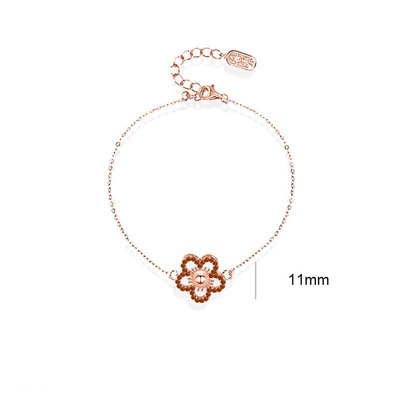Beautiful Red CZ Hollow Flower 925 Sterling Silver Bracelet