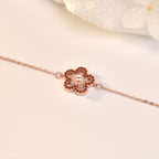 Beautiful Red CZ Hollow Flower 925 Sterling Silver Bracelet