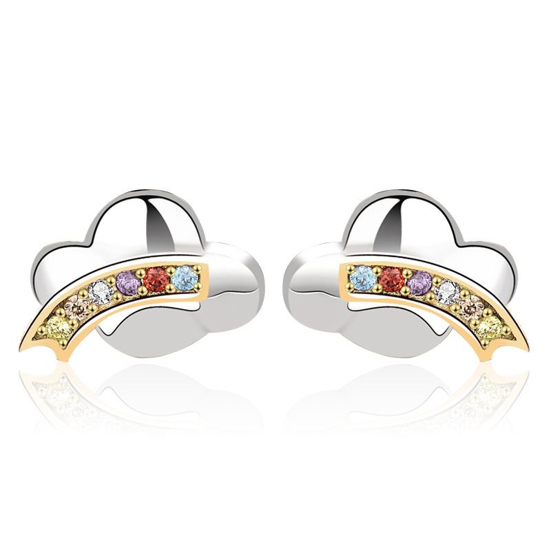 Beautiful Colorful CZ Rainbow Cloud 925 Sterling Silver Stud Earrings