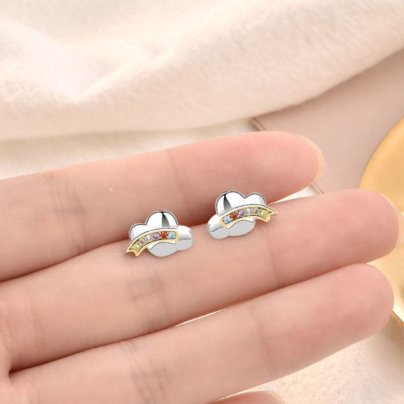 Beautiful Colorful CZ Rainbow Cloud 925 Sterling Silver Stud Earrings