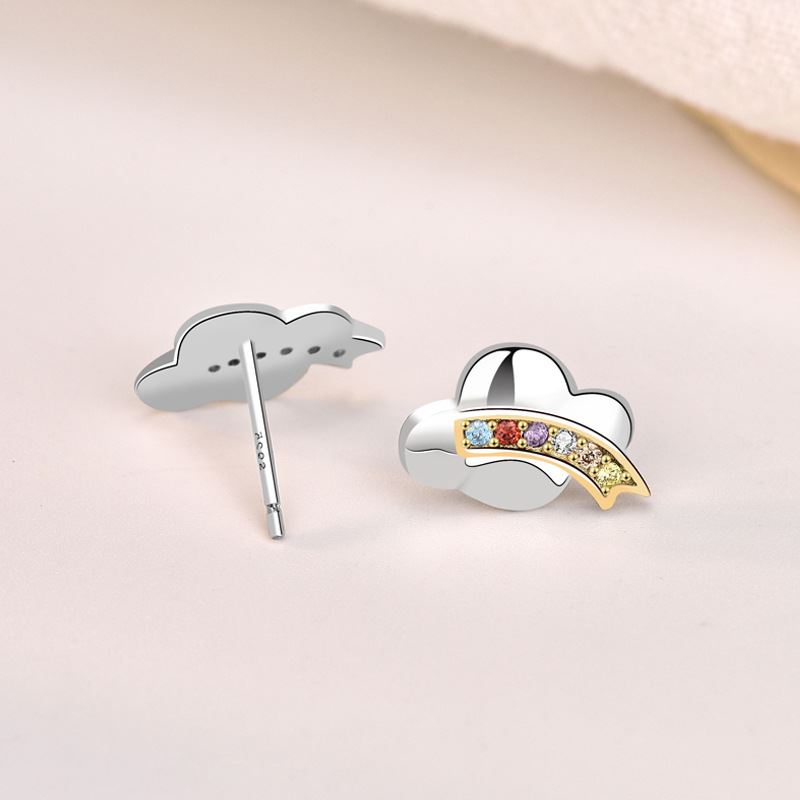 Beautiful Colorful CZ Rainbow Cloud 925 Sterling Silver Stud Earrings