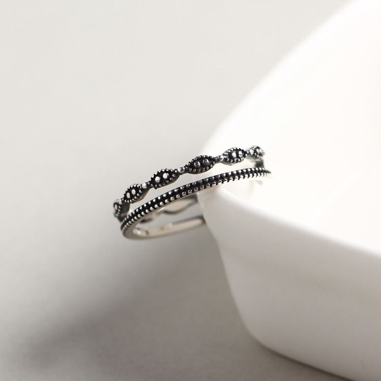 Vintage Double Layer Dot 925 Sterling Silver Adjustable Ring