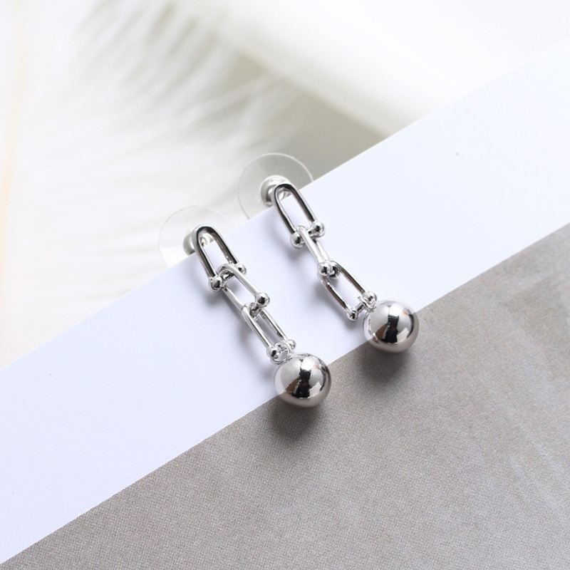 Modern Hollow Chain Tassels Ball 925 Sterling Silver Dangling Earrings