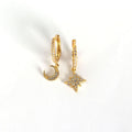 Asymmetry CZ Star Crescent Moon 925 Sterling Silver Leverback Earrings