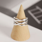 Vintage Lines Cross 925 Sterling Silver Wide Adjustable Ring