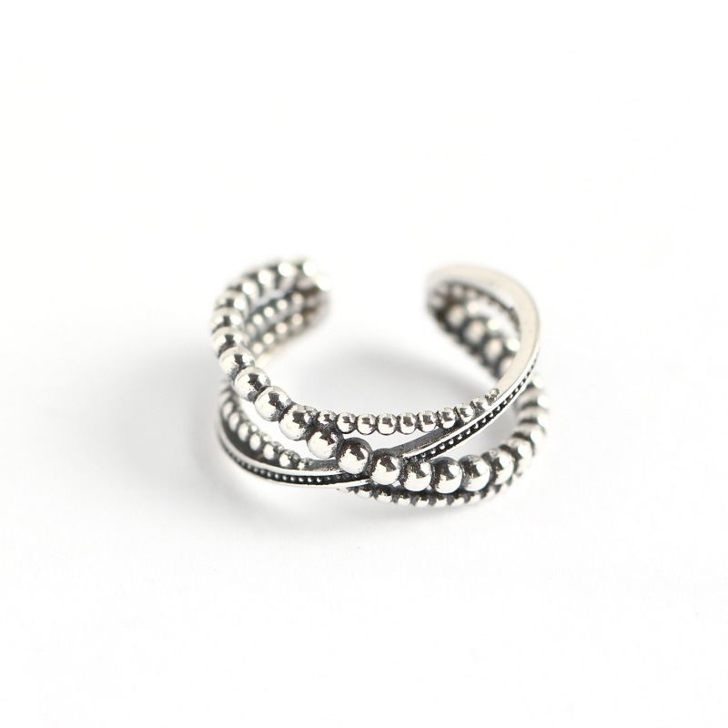 Vintage Beads Cross 925 Sterling Silver Adjustable Ring