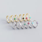 Cute CZ Beads 925 Sterling Silver Huggie Hoop Earrings