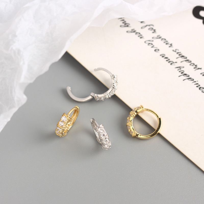 CZ Geometry Simple 925 Sterling Silver Hoop Earrings