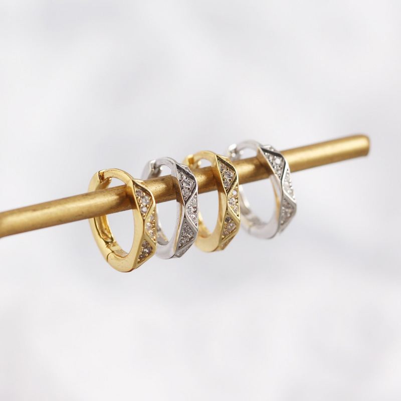 CZ Geometry Wave 925 Sterling Silver Hoop Earrings