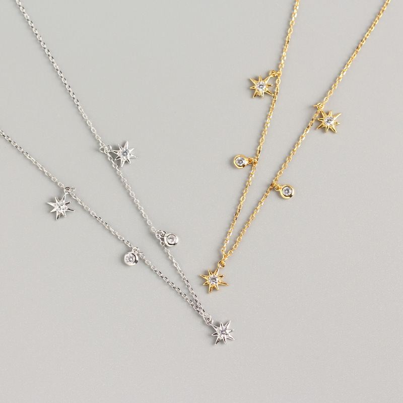 Women CZ Stars 925 Sterling Silver Necklace