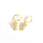 Animal CZ Owl 925 Sterling Silver Hoop Earrings