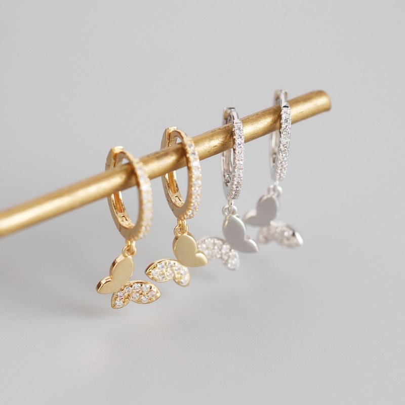 Beautiful Butterfly CZ 925 Sterling Silver Hoop Earrings