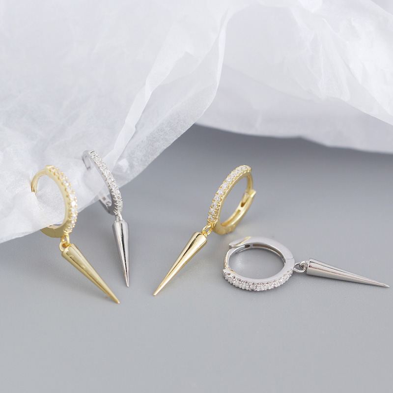 Party CZ Rivet 925 Sterling Silver Hoop Earrings