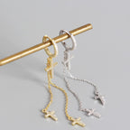 Elegant CZ Cross Tassels 925 Sterling Silver Hoop Earrings