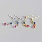 Colorful Geometry CZ Beautiful 925 Sterling Silver Dangling Earrings