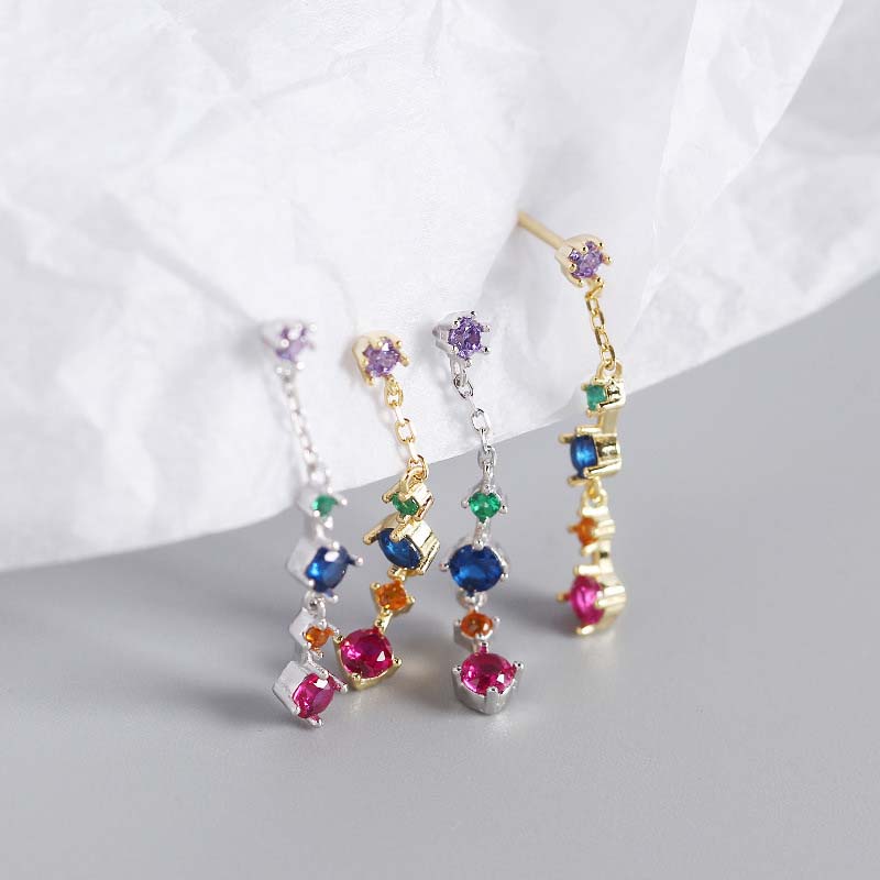 Colorful Geometry CZ Beautiful 925 Sterling Silver Dangling Earrings