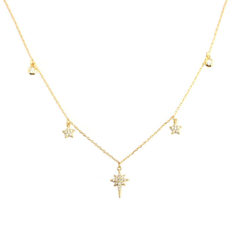 Women CZ Shining Stars 925 Sterling Silver Necklace