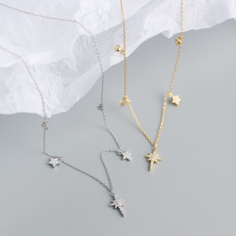 Women CZ Shining Stars 925 Sterling Silver Necklace