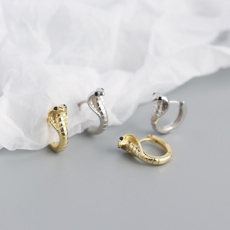 Cute Animal Cobra Snake 925 Sterling Silver Hoop Earrings