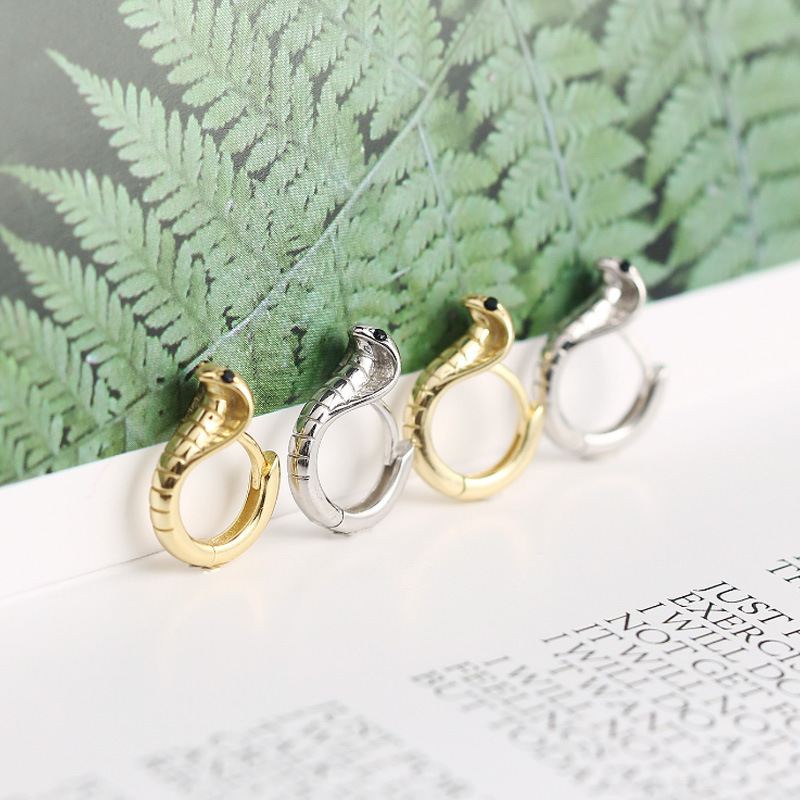 Cute Animal Cobra Snake 925 Sterling Silver Hoop Earrings