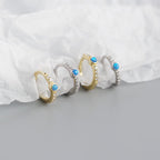 New Blue Created Opal CZ 925 Sterling Silver Huggie Hoop Earrings