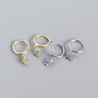 Daily Created Opal Star Anise Sun 925 Sterling Silver Hoop Earrings