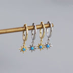 Daily Created Opal Star Anise Sun 925 Sterling Silver Hoop Earrings