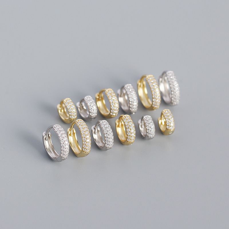 Office CZ Lines 925 Sterling Silver Huggie Hoop Earrings